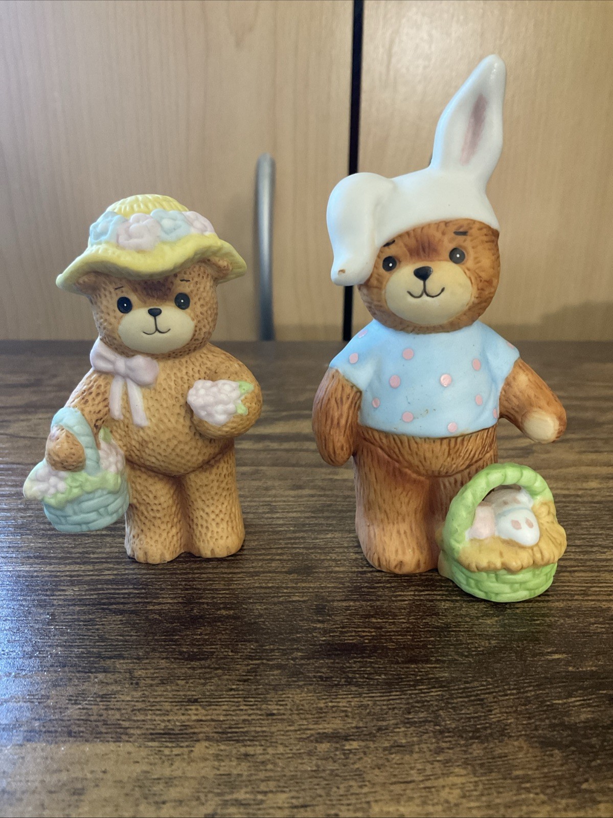 Vintage 1980 & 1982 Lucy & Me Porcelain Teddy Bears in Easter Costumes Lot Of 2