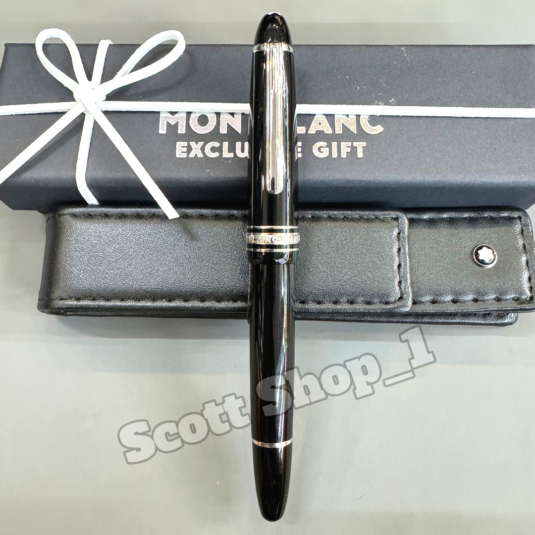 MONTBLANC Meisterstuck 146 Black Silver Trim Piston Fountain Pen w/ Leather Case MONTBLANC Meisterstuck 146 Black Silver Trim Piston Fountain Pen w/ Leather Case