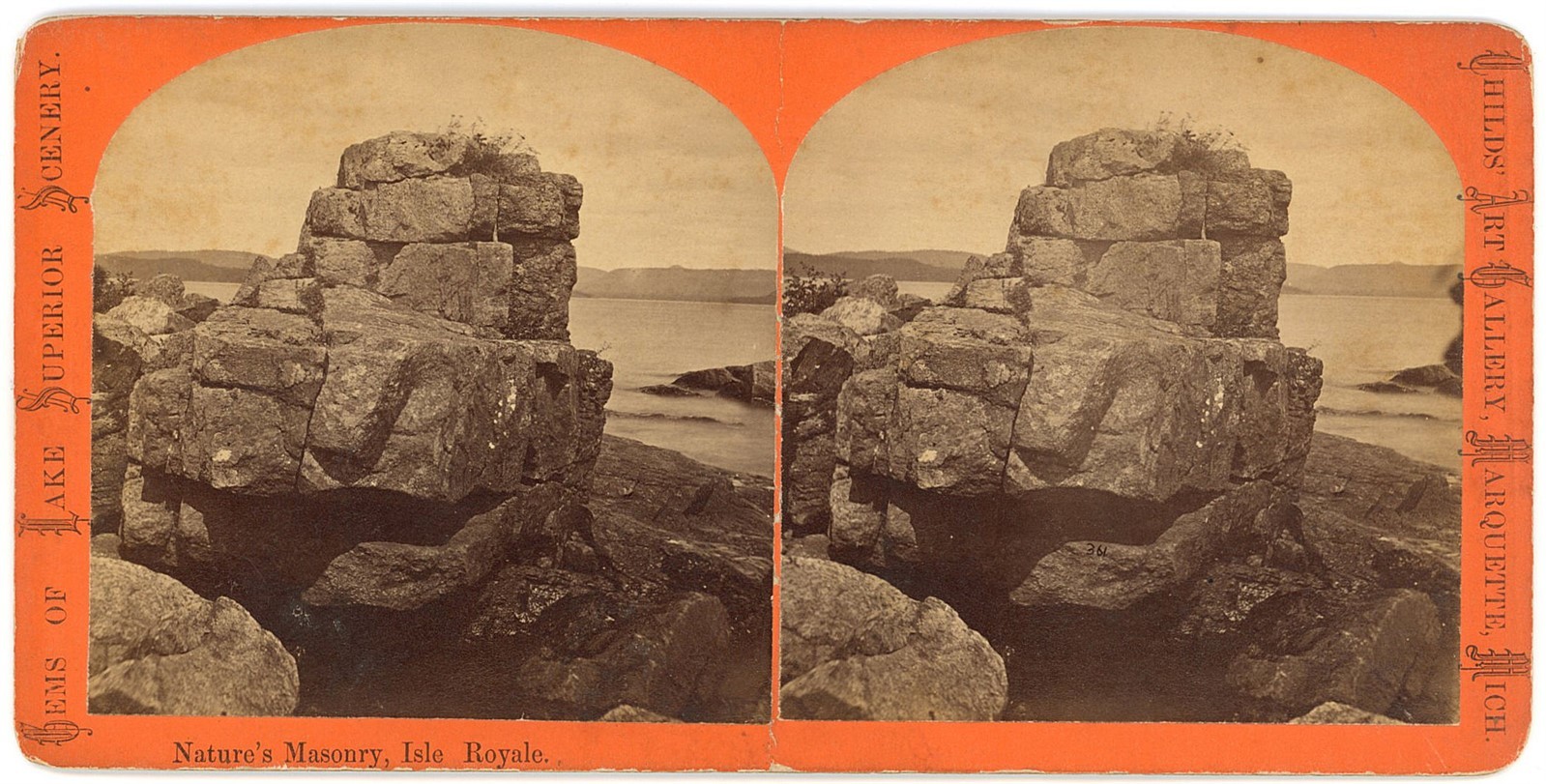 MICHIGAN STEREOVIEW - Isle Royale - Rock Formation - BF Childs 1870s