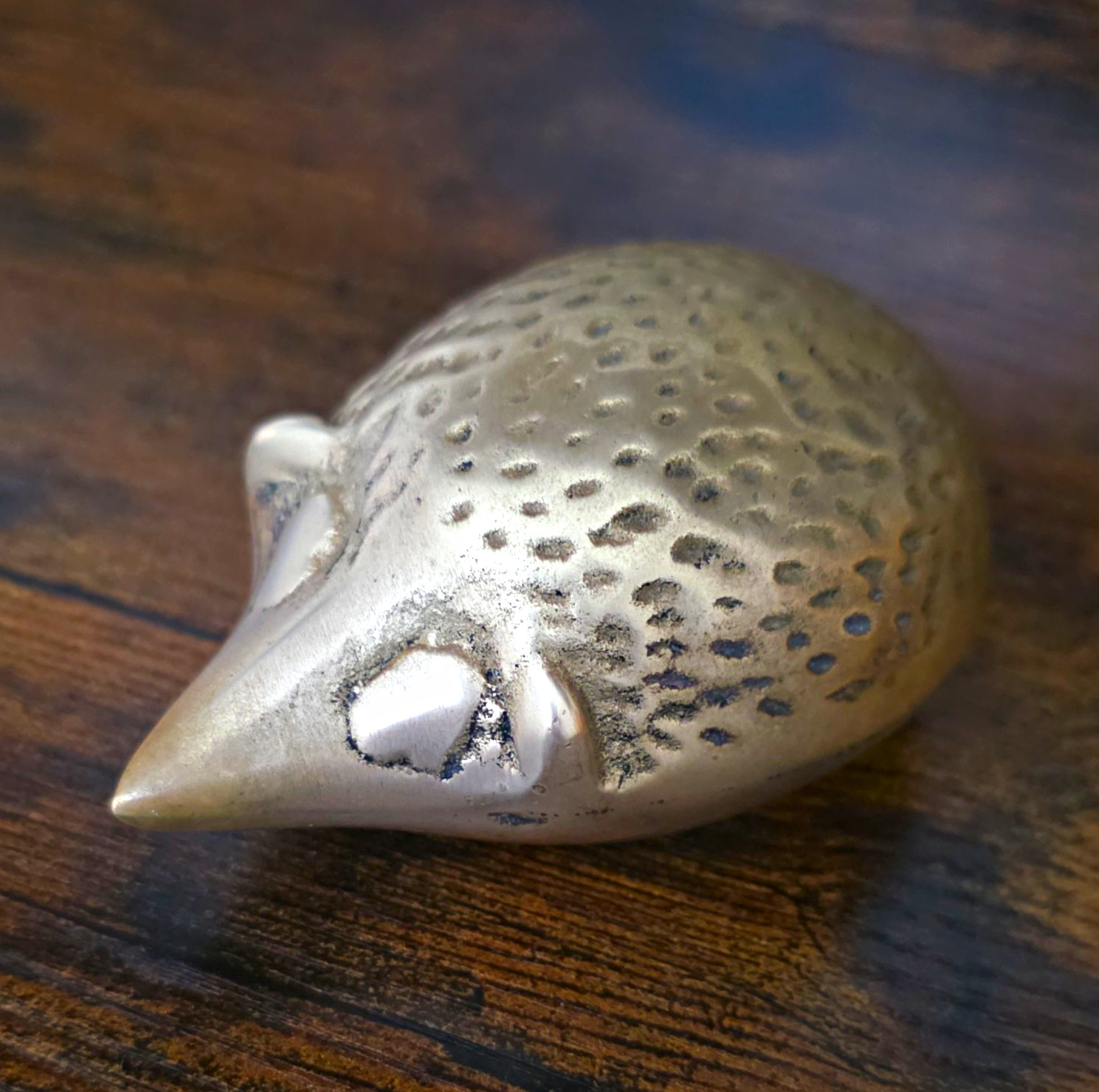 Vintage Solid Brass Hedgehog Figurine MCM Paperweight Seiden Style Animal Decor