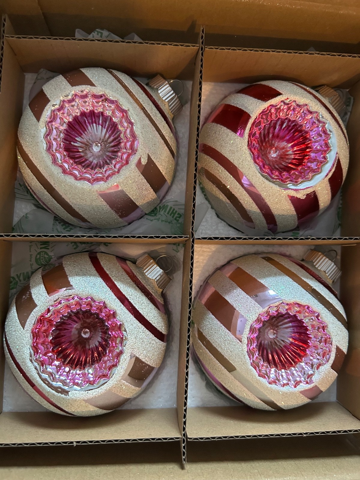 WEST ELM Shiny-Brite™ LARGE Pink Glass Ball Ornaments (Set of 4)