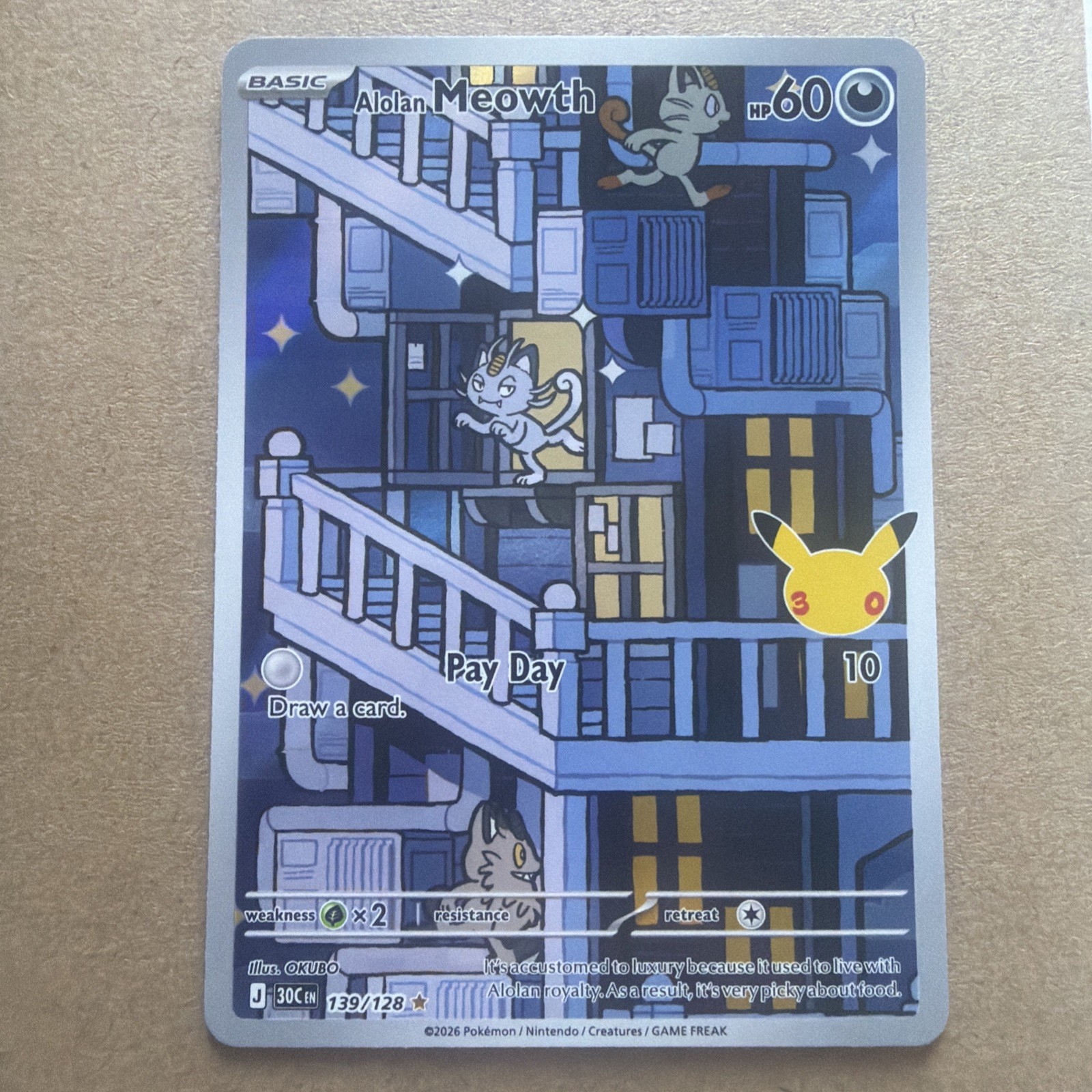 Alolan Meowth 139/128 30th Anniversary Celebration Pokemon TCG Alolan Meowth 139/128 30th Anniversary Celebration Pokemon TCG