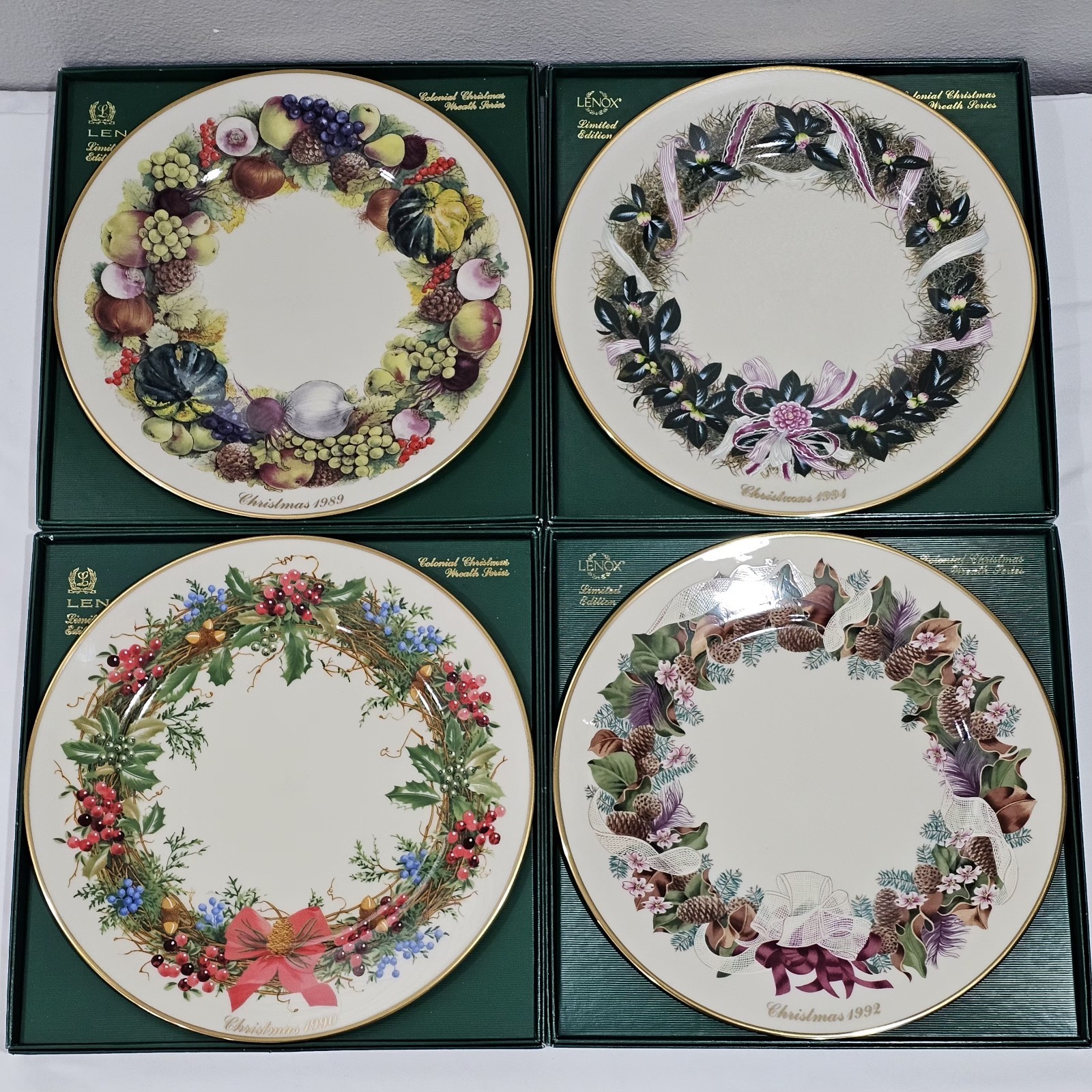 Vtg. 4 Lenox Colonial Christmas Wreath Plates w/ Boxes 10.75 Vtg. 4 Lenox Colonial Christmas Wreath Plates w/ Boxes 10.75
