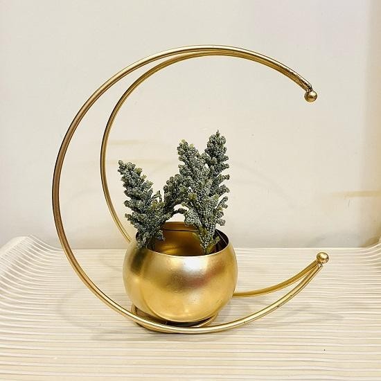 Brass Gallery Moon Shape Flower Vase Antique Design