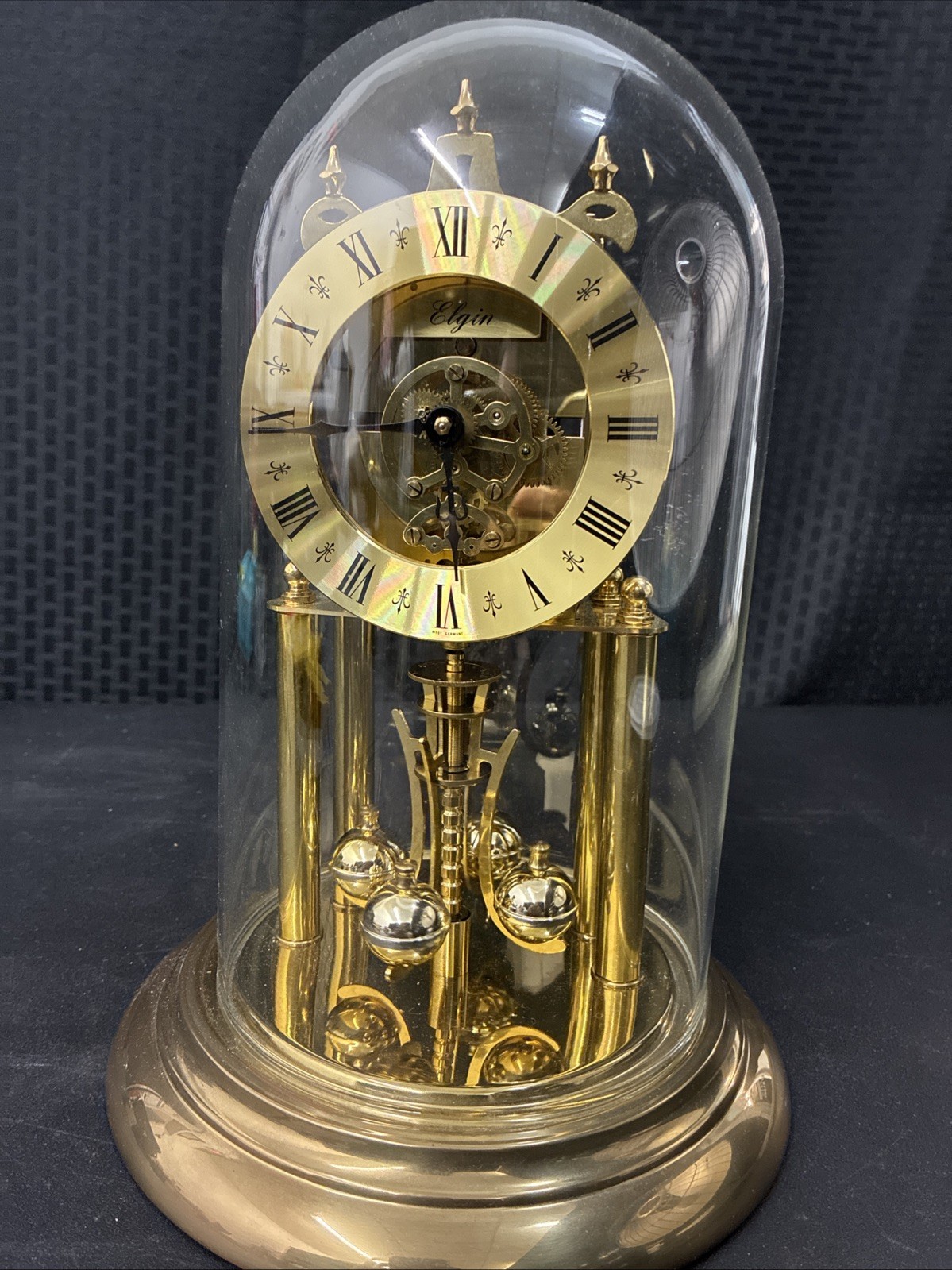 Vintage Elgin German S Haller Anniversary Glass Dome Clock No Key - Parts Vintage Elgin German S Haller Anniversary Glass Dome Clock No Key - Parts