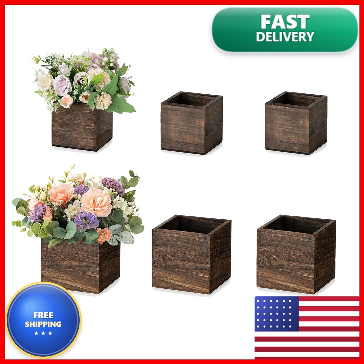 NUPTIO Small Wooden For Centerpiece, Brown, Square, 4\ NUPTIO Small Wooden For Centerpiece, Brown, Square, 4\