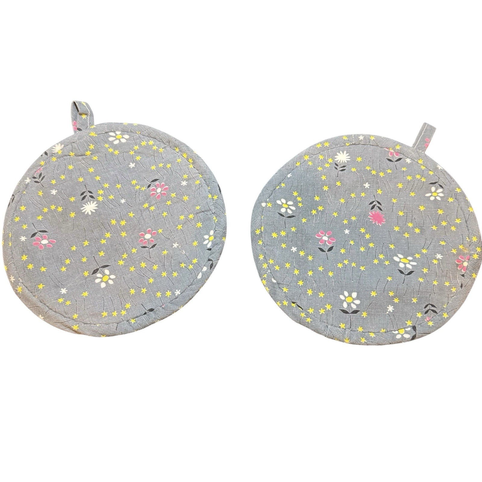 Vintage MCM Pot Holder Hot Pads Floral Handmade Circular Set 2 Vintage MCM Pot Holder Hot Pads Floral Handmade Circular Set 2