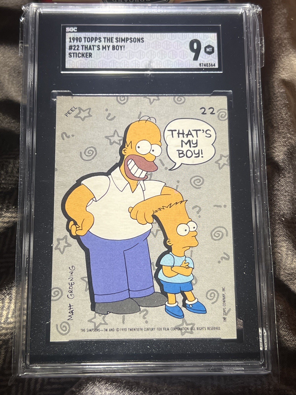 1990 TOPPS THE SIMPSONS #22 STICKERS CARD THAT'S MY BOY GRADED SGC 9 BART HOMER