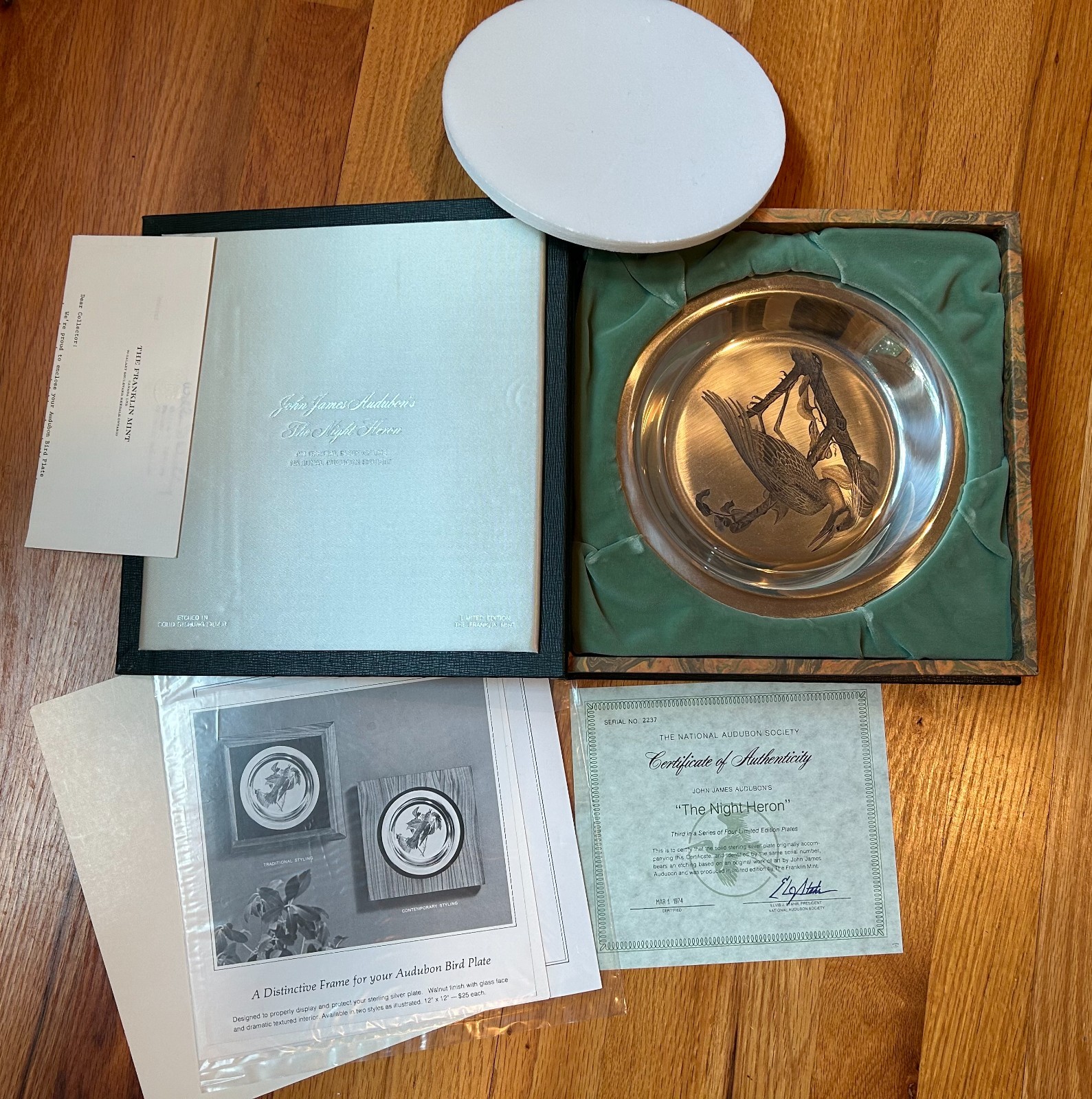 Franklin Mint ‘The Night Heron’ Sterling Silver Plate Audubon Society, 182grams