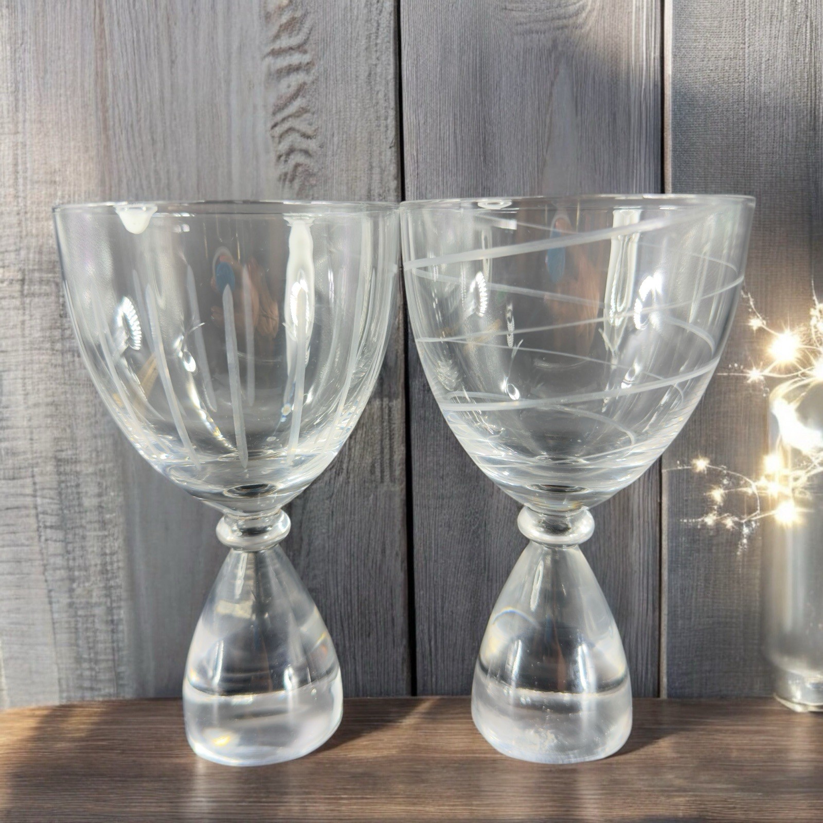 Vintage Clear Etched Glasses Drinking Cups Set 2 Elegant Crystal Glass Barware