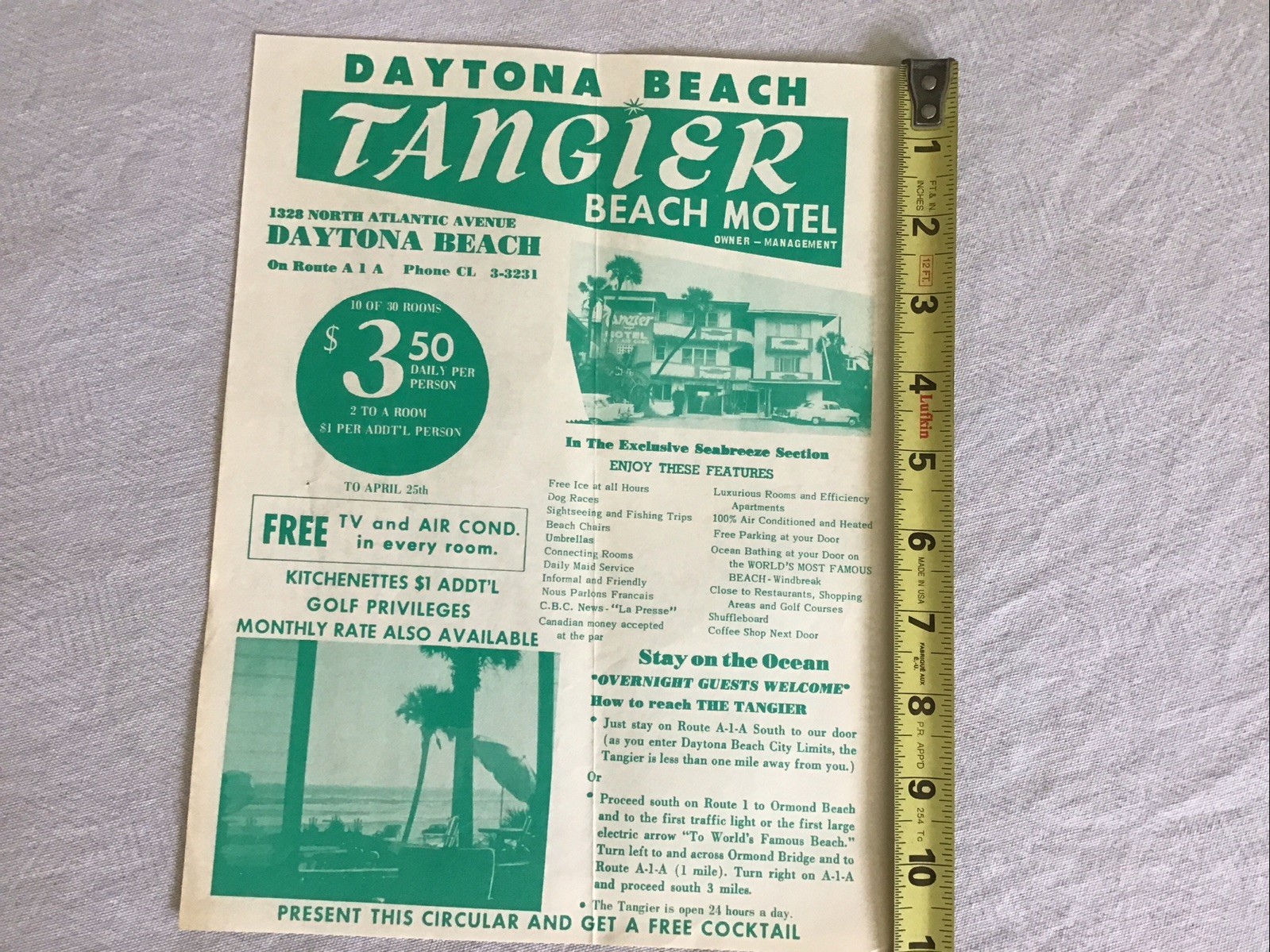 1950 Daytona Beach Florida Tangier Motel Hotel Ad World Most Famous Beach FLA .
