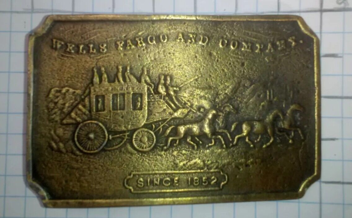Vtg  Wells Fargo Belt Buckle Brass '70s  Western Americana Banking  Stagecoach