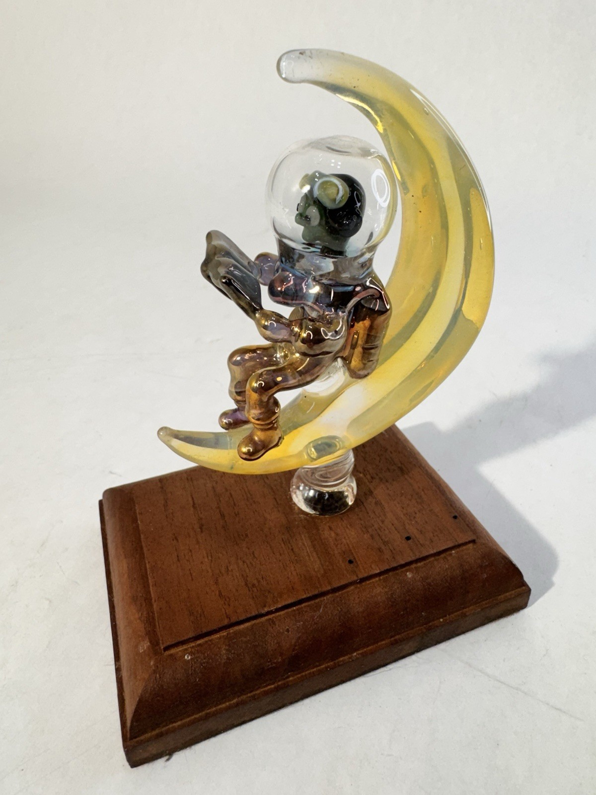 Vintage Hand Blown Glass Astronaut Sitting On The Moon Reading A Book Vintage Hand Blown Glass Astronaut Sitting On The Moon Reading A Book