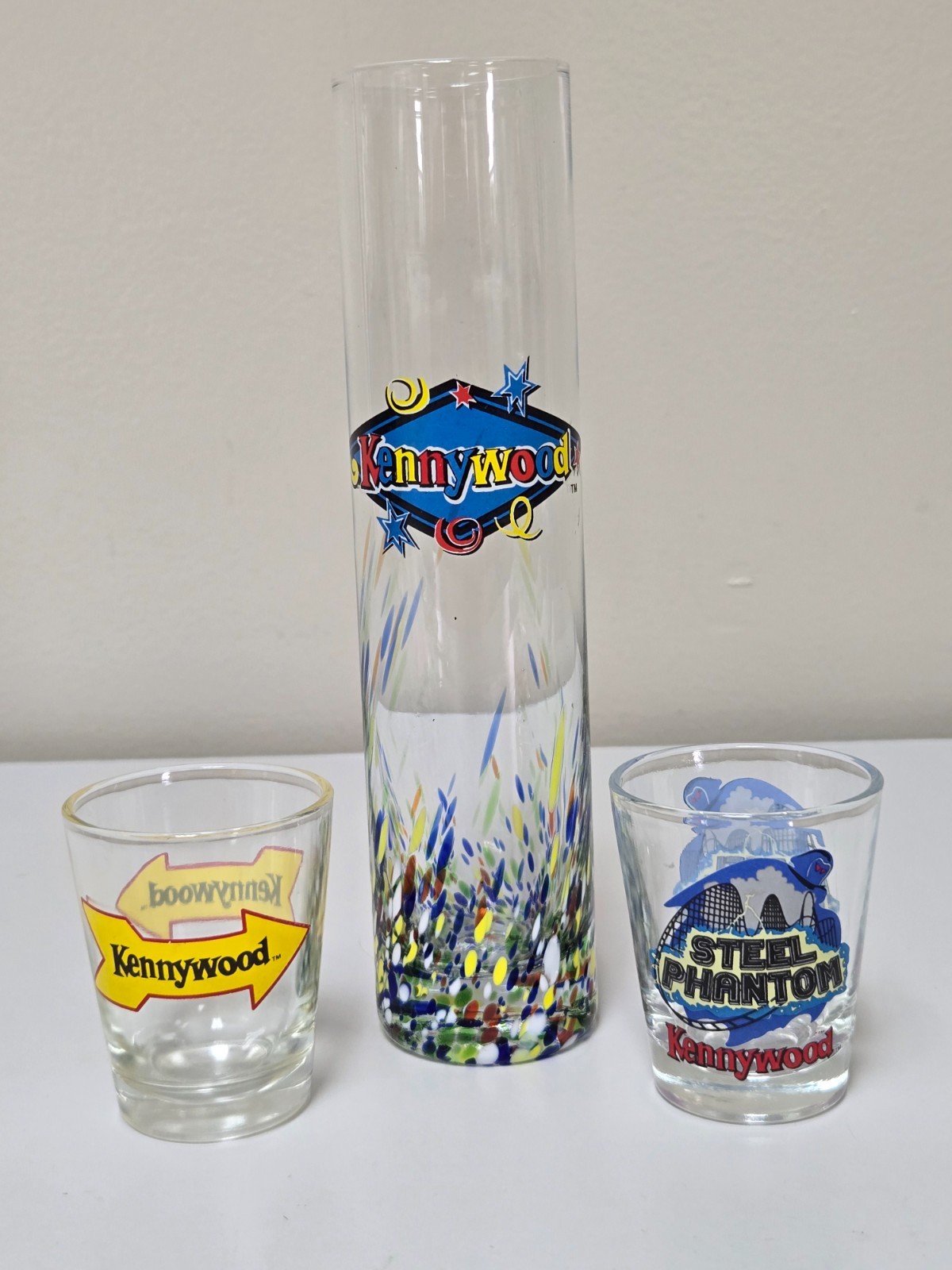 Kennywood Amusement Park Souvenir Shot Glasses (3) Vintage Pittsburgh