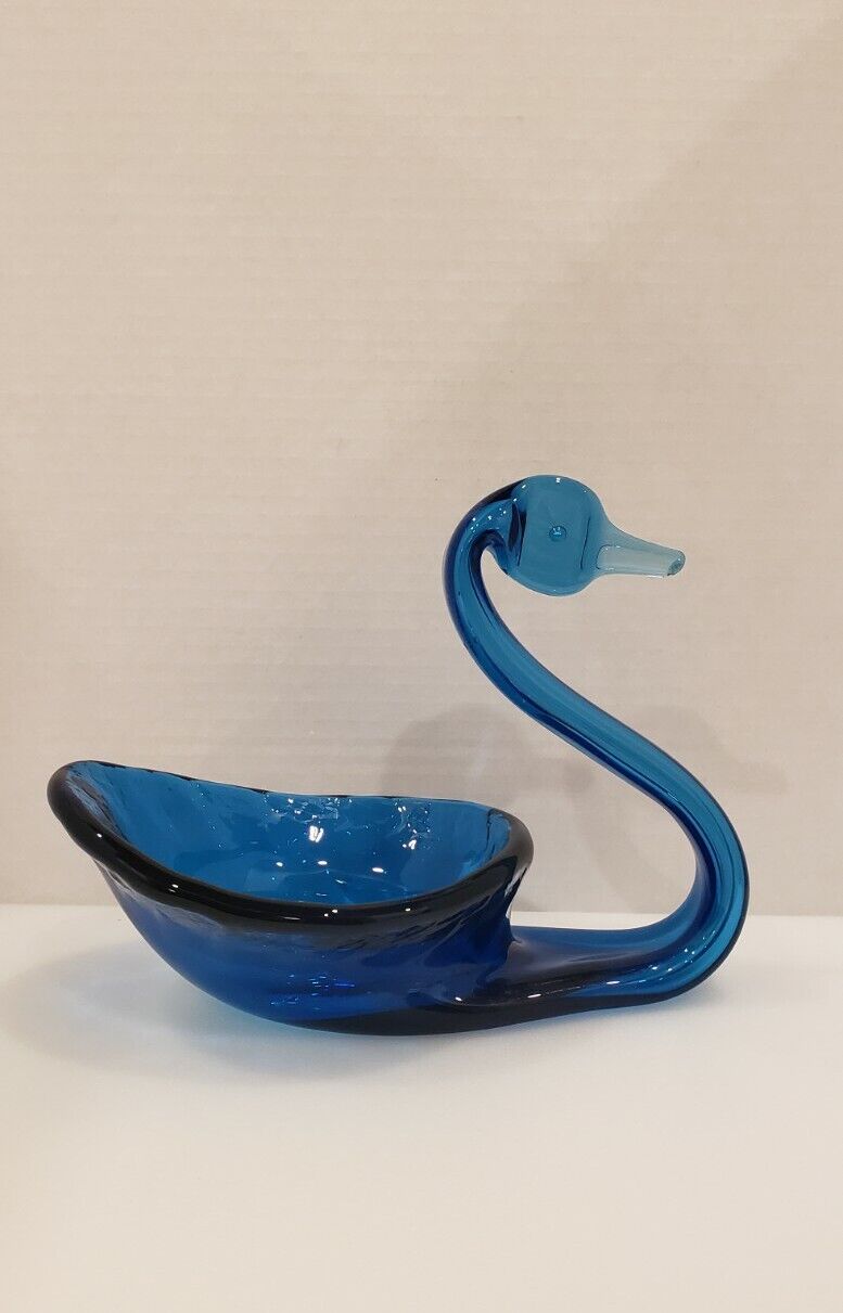 Viking Glass Bluenique Glass Swan Dish