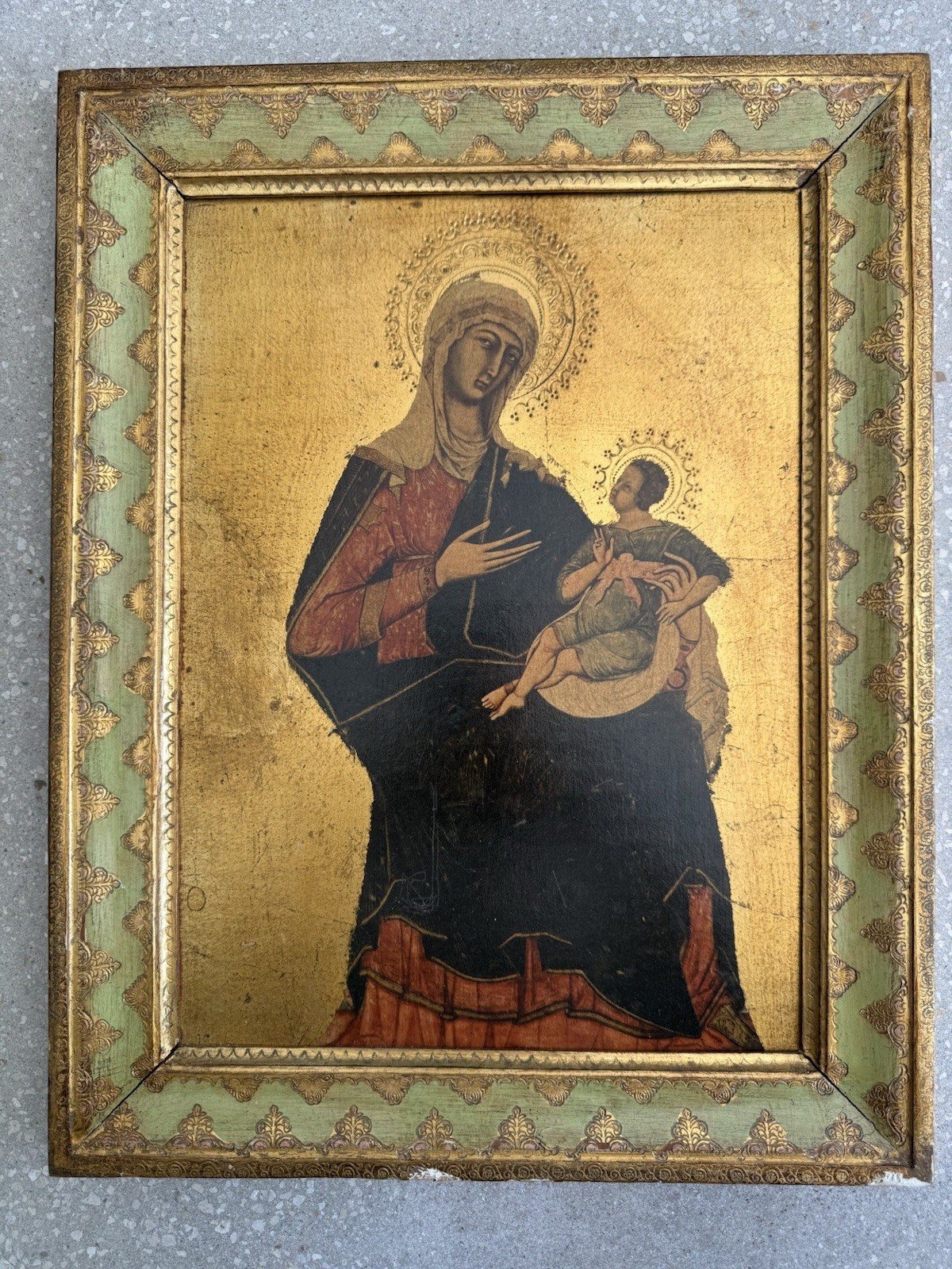 VINTAGE FLORENTINE MADONNA AND CHILD FRAMED ART PICTURE PLAQUE ITALIAN MCM 50S