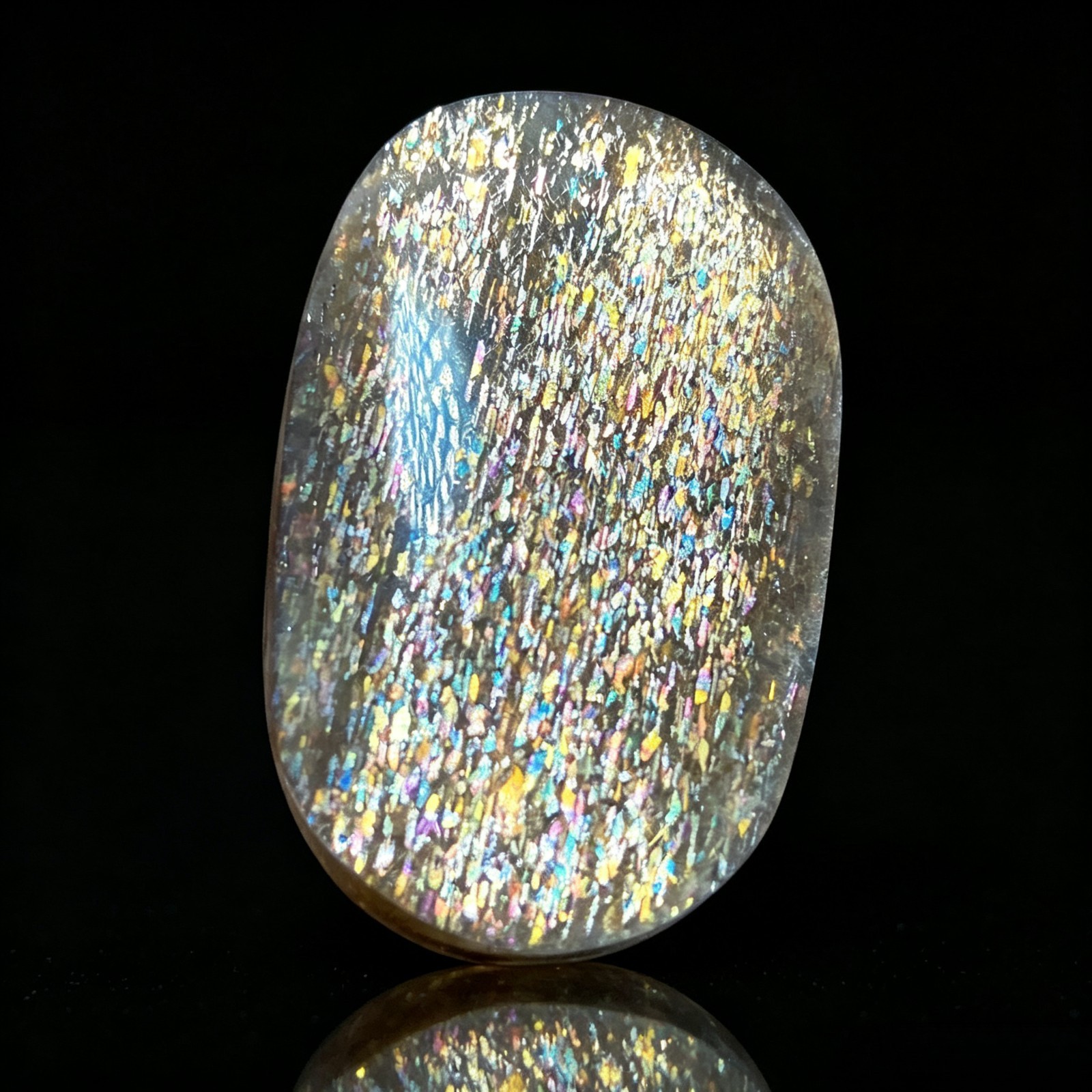 Rainbow Lattice Sunstone Cabochon, Golden Flash Natural Mineral Specimen