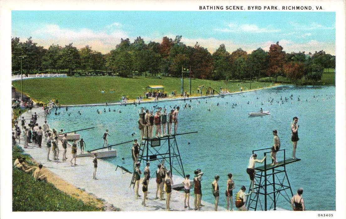 VTG 1930 PC SWIMMERS BATHING SCENE DIVING BOARD BYRD PARK RICHMOND VA NOS MINT *