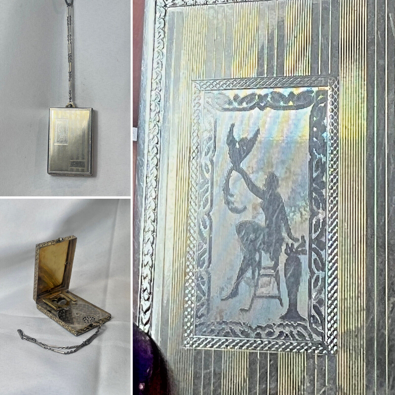 1926 Art Nouveau/ Deco Compact Wristlet Gold Plated Double Vanity Powder Box