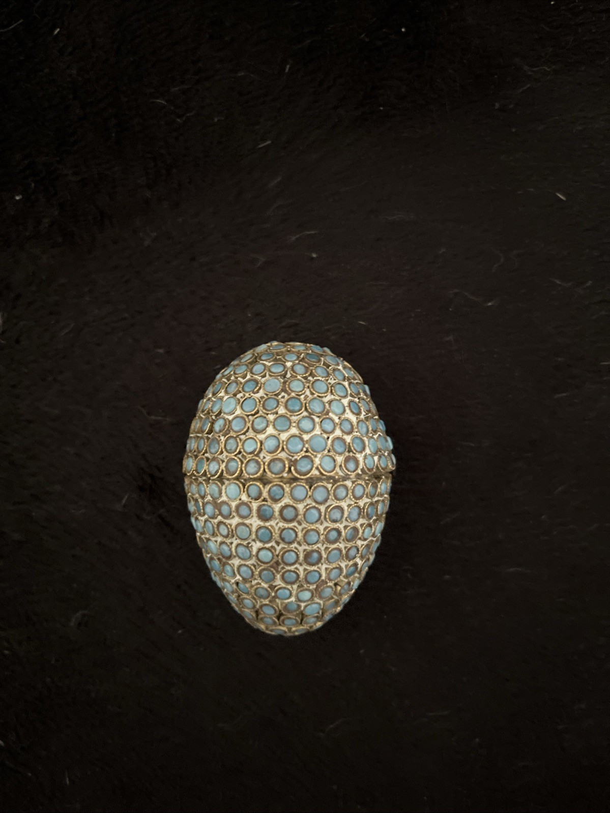 Vintage Tibetan Nepalese Brass Egg Box Turquoise Cabochon Inlay No Hinge