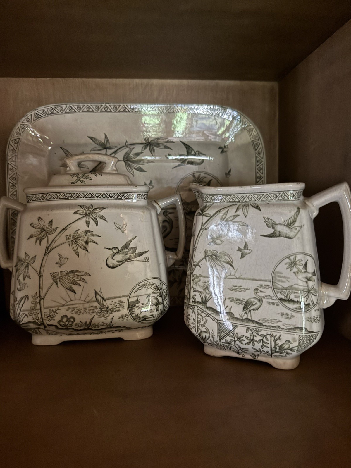 Vintage Japan Otagiri Stoneware Soup Mug Coffee Tan Blue Brown Floral Bird