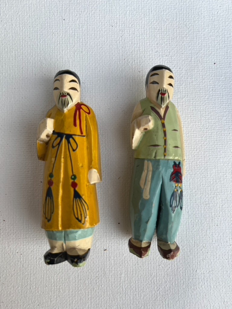 Two Vintage Wooden Hand-Carved Figurines 