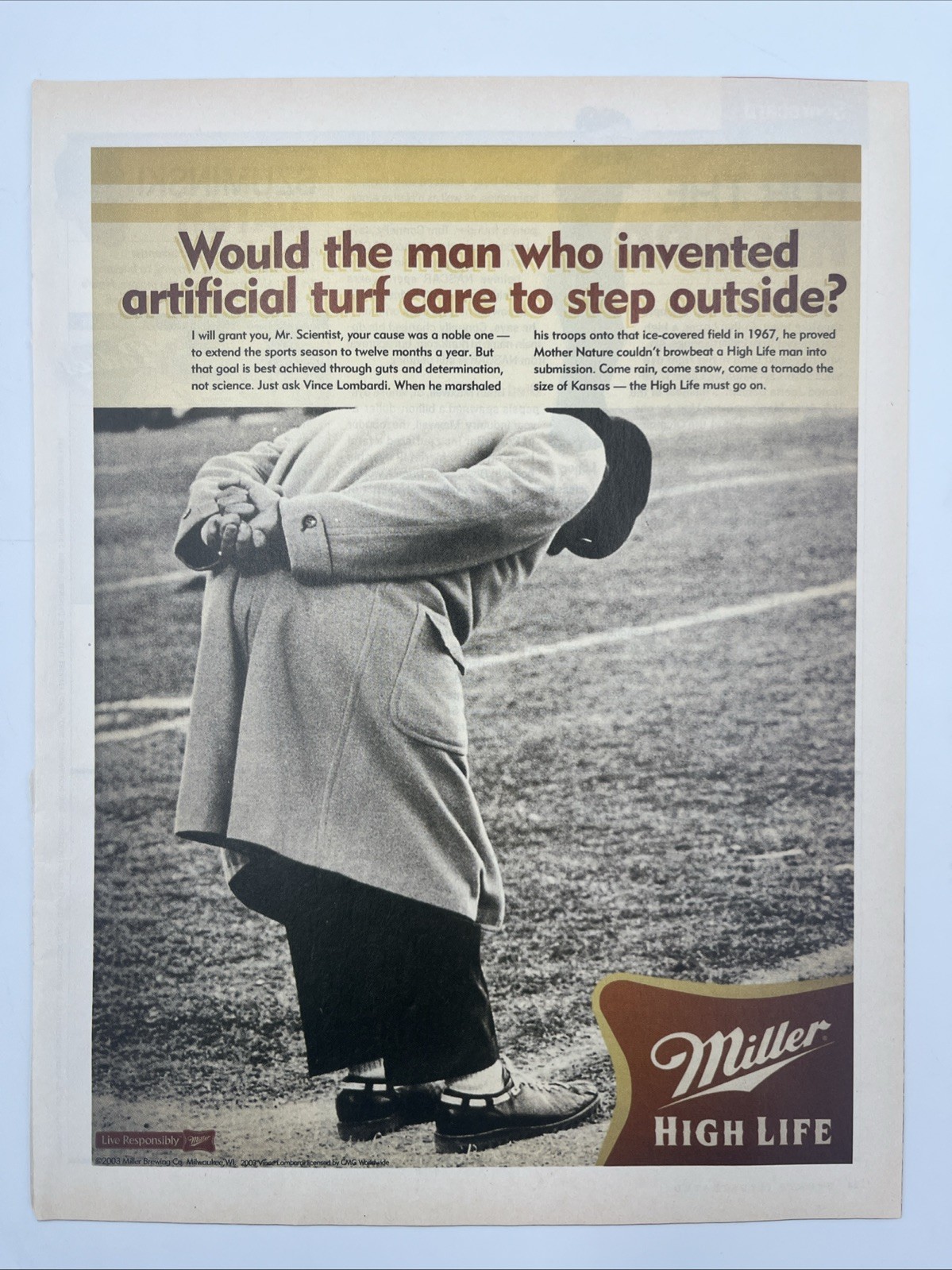 2004 Magazine Print Ad Advertisement Miller High Life Beer Vince Lombardi Packer