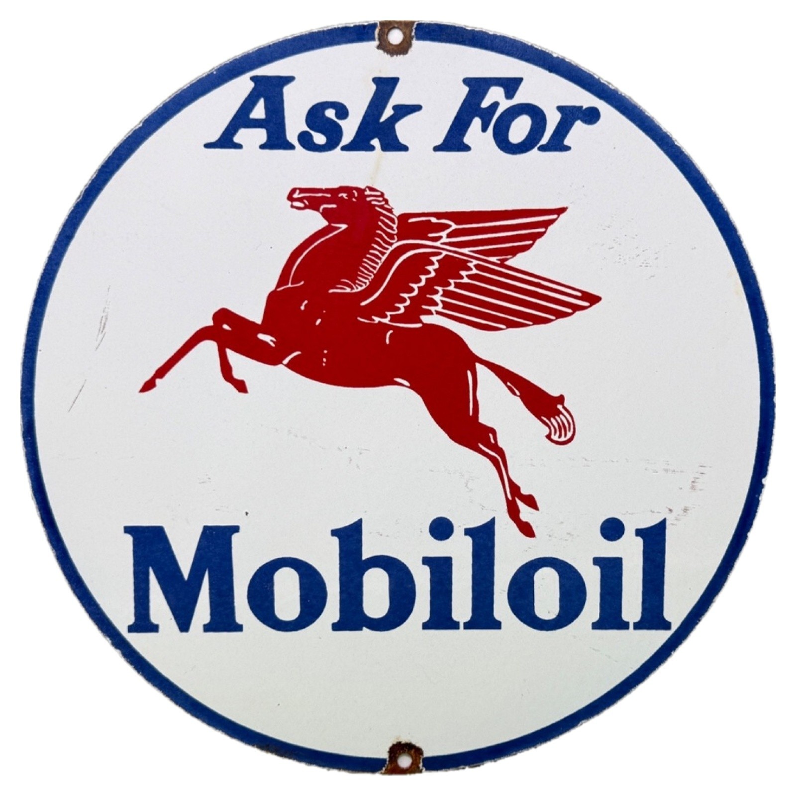 VINTAGE ASK FOR MOBILOIL PORCELAIN SIGN GAS STATION MOTOR OIL PEGASUS PLATE