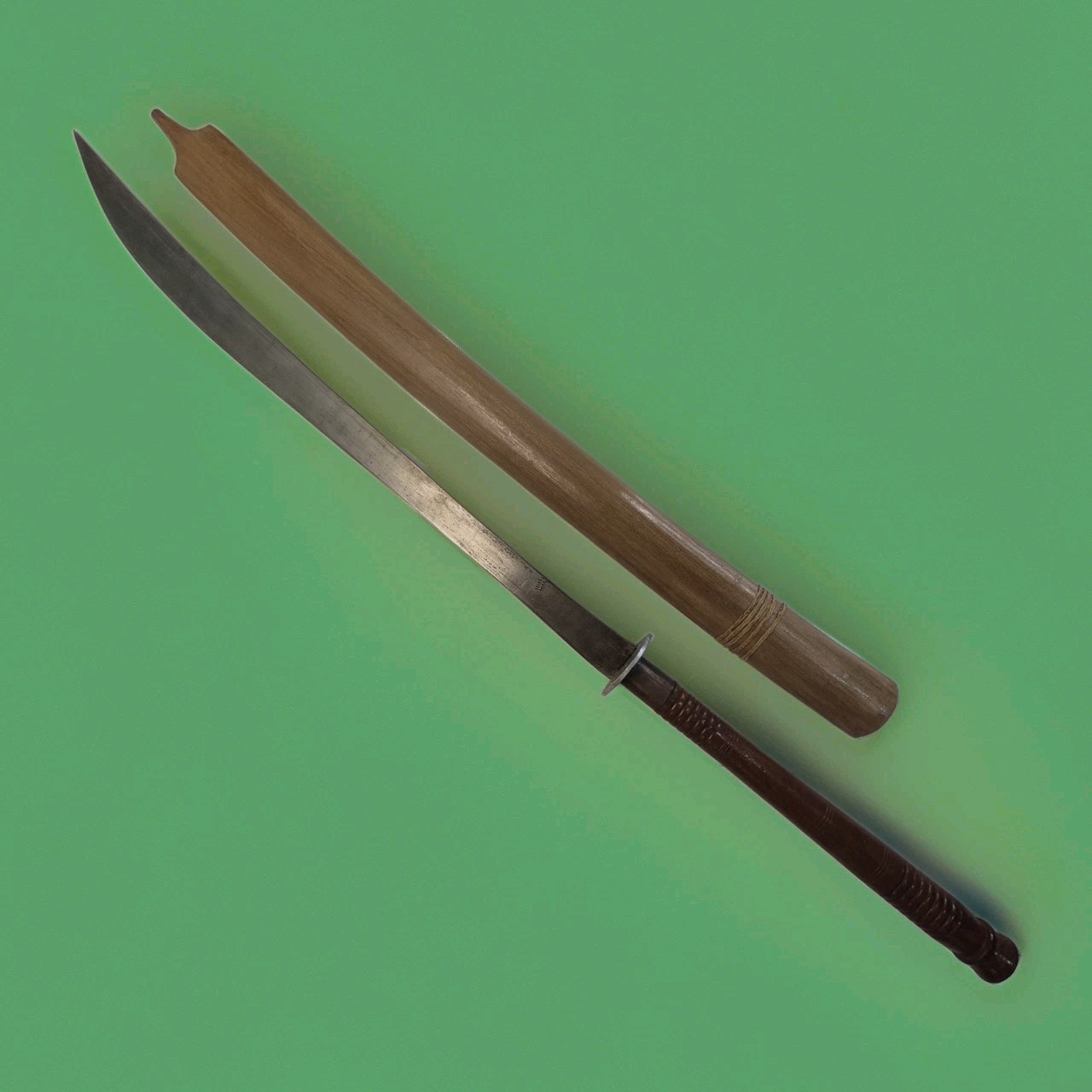 Vintage dah , daab Thai Vietnam Sword with Sheath  Marked Blade 33 1/2 inches