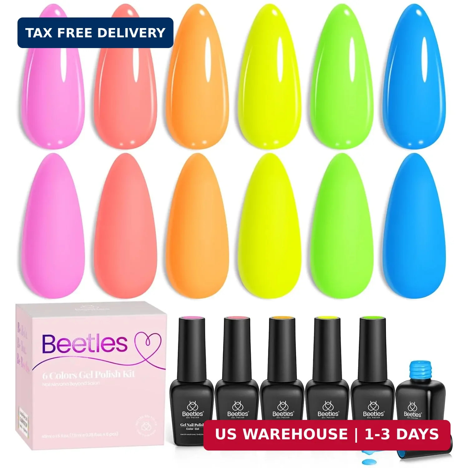 Beetles Neon Gel Nail Polish - Neon Lights, Bright Rainbow Collection, 6 Colors Beetles Neon Gel Nail Polish - Neon Lights, Bright Rainbow Collection, 6 Colors