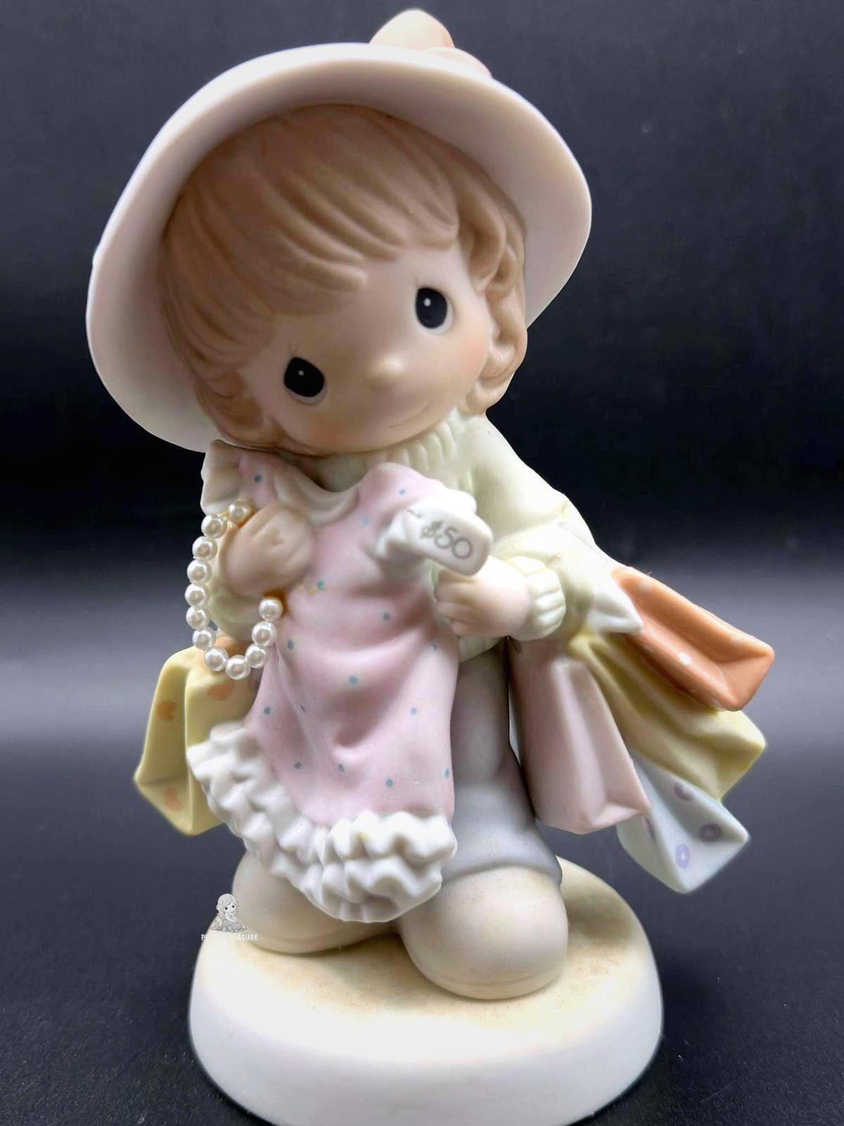 Precious Moments Shopping Girl Figurine with Pink Dress Precious Moments Shopping Girl Figurine with Pink Dress