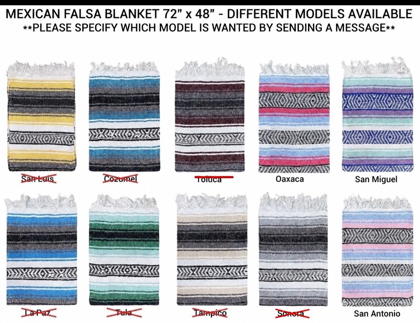 Authentic Mexican Falsa Yoga Blanket Hand Woven 72in x 48in -  MESSAGE FOR MODEL