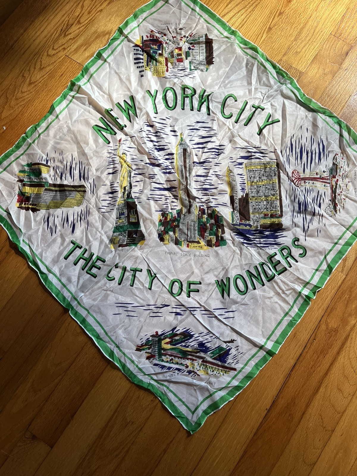 Vintage NYC Souvenir Scarf New York City of Wonders Coney Island Statue Liberty Vintage NYC Souvenir Scarf New York City of Wonders Coney Island Statue Liberty