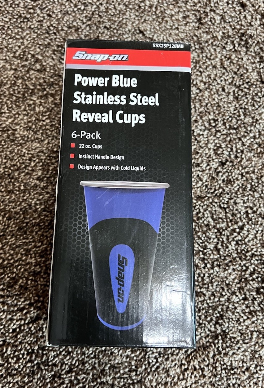 NEW Snap-On POWER BLUE 22oz Stainless Steel Reveal Cups Color Changing 6 Pack