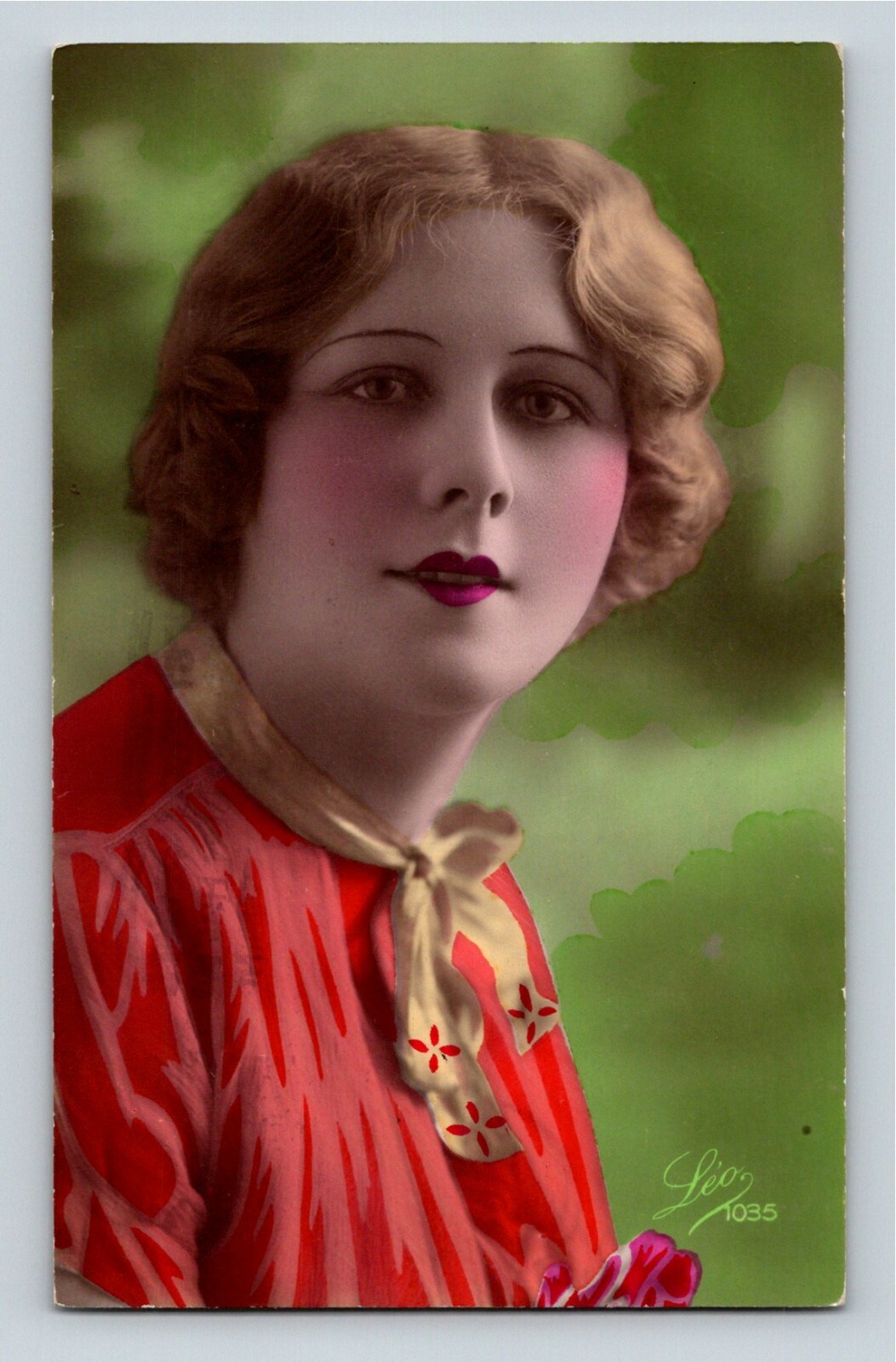 Vibrantly Hand Painted Woman in Orange Signed Leo RPPC 1926 Amsterdam Postmark Vibrantly Hand Painted Woman in Orange Signed Leo RPPC 1926 Amsterdam Postmark