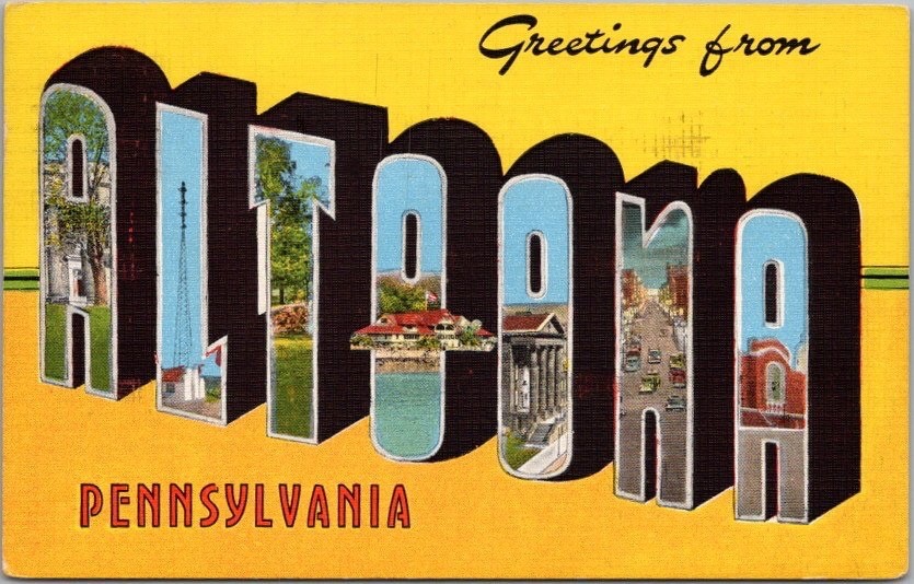 ALTOONA, Pennsylvania Large Letter Postcard Multi-View KROPP Linen - 1954 Cancel