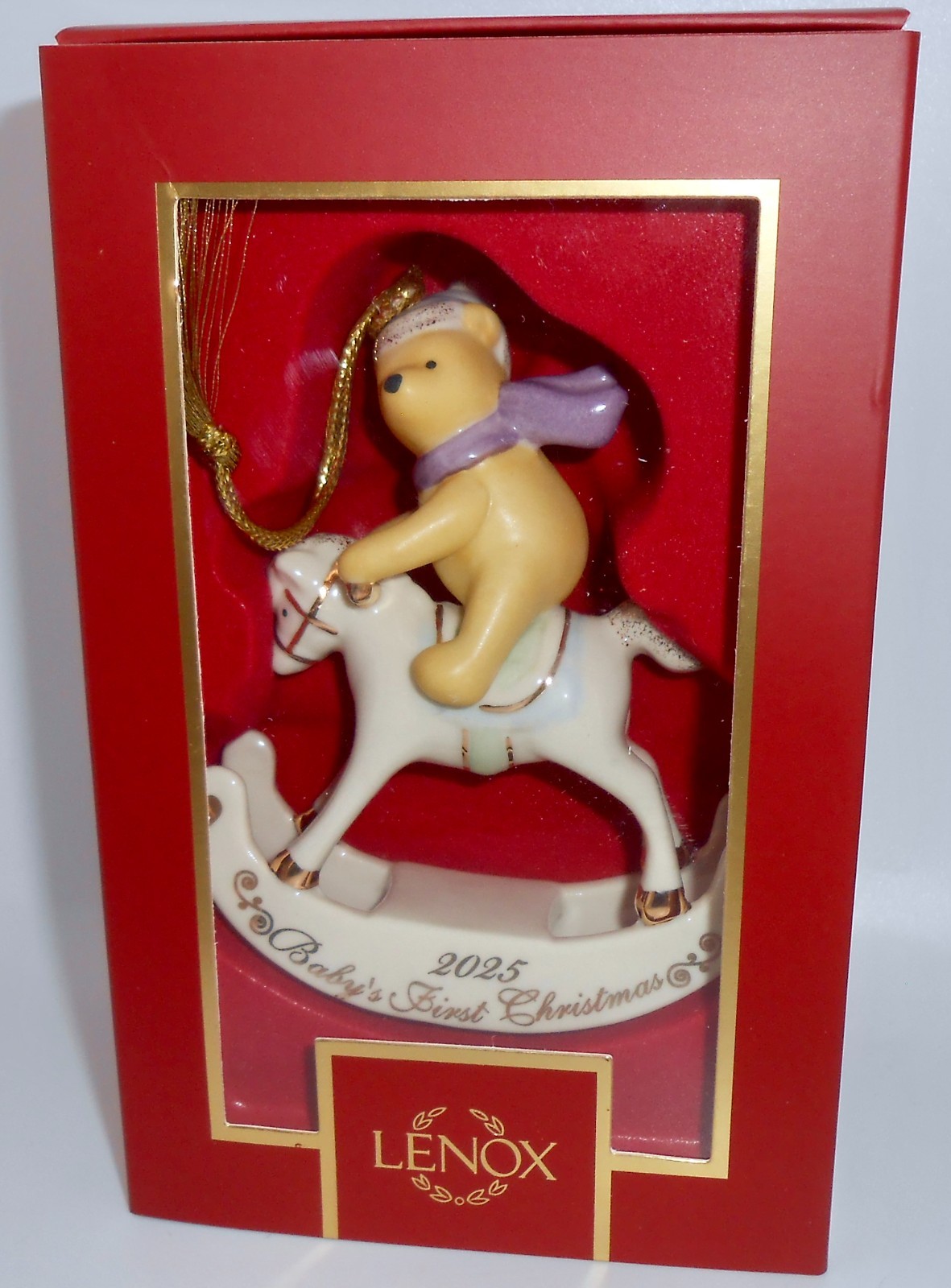LENOX 2025 BABY\'S FIRST CHRISTMAS Porcelain Ornament Winnie the Pooh & Horse H66