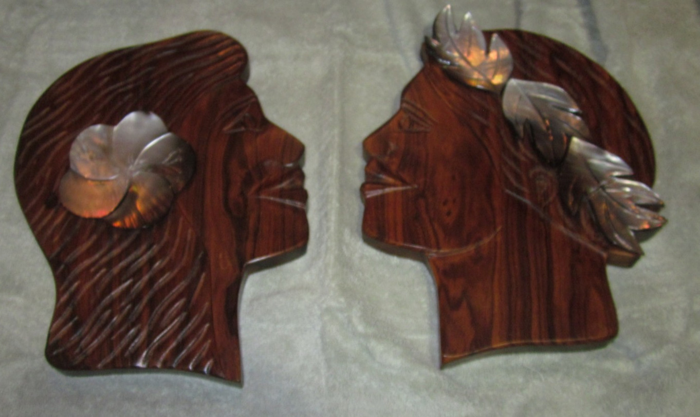 POLYNESIAN HAWAIIAN MAN WOMEN FLOWERS IN THERE HAIR WALL HANGING ART