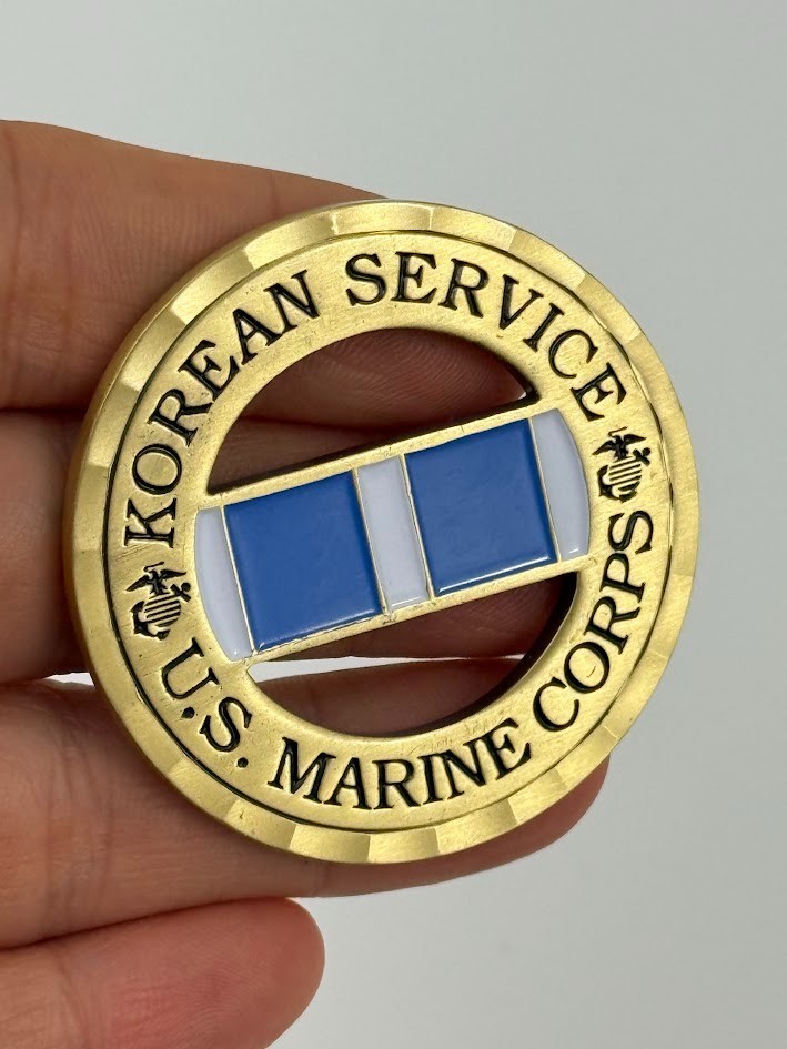 USMC Korean Service Challenge Coin Cutout Blue White Medal Design Marine Corps