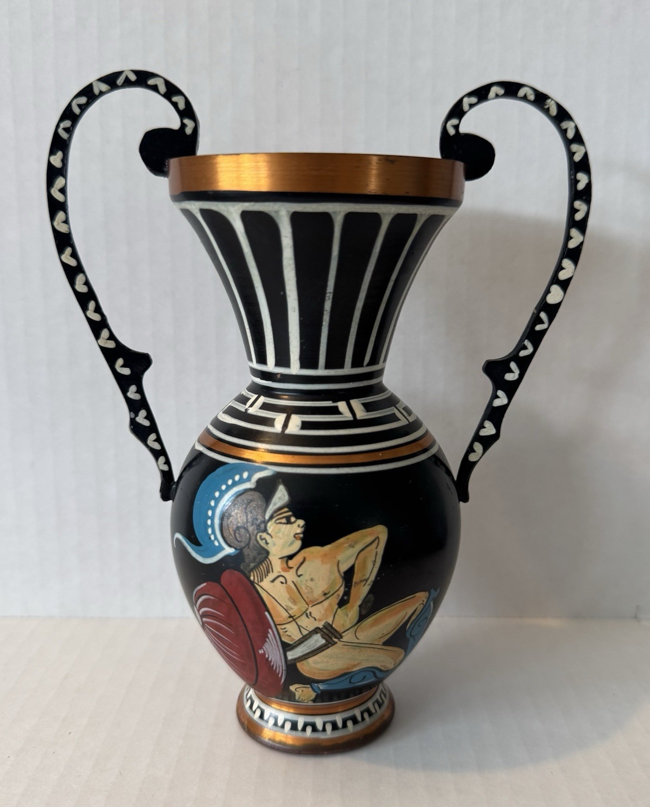 Vintage Hand Painted Greek Copper Vase Signed And Numbered