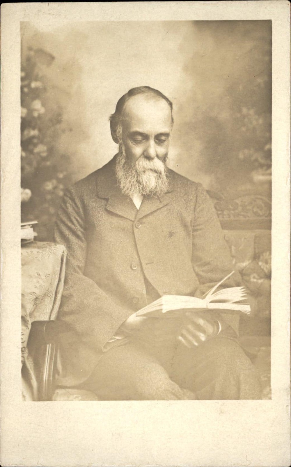 Older bearded man reading Studio Fine Photography c1910 Real Photo Postcard bhn