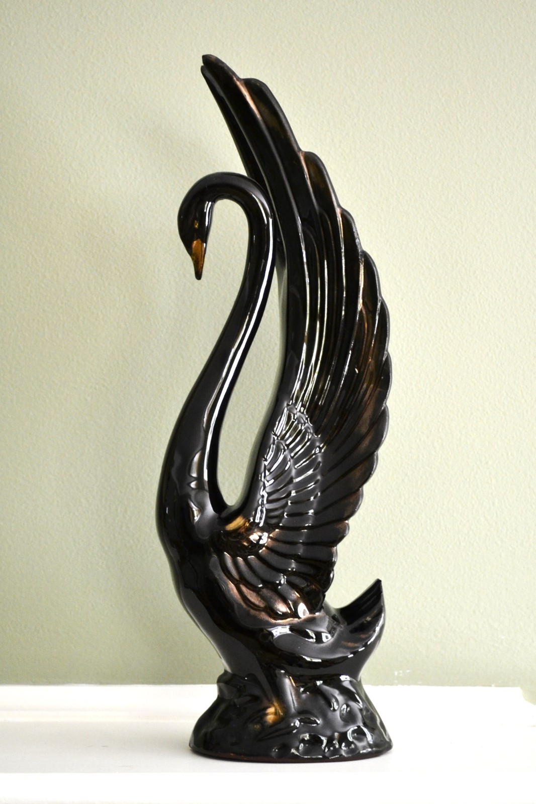MCM Black Ceramic Swan Statue Figurine 15