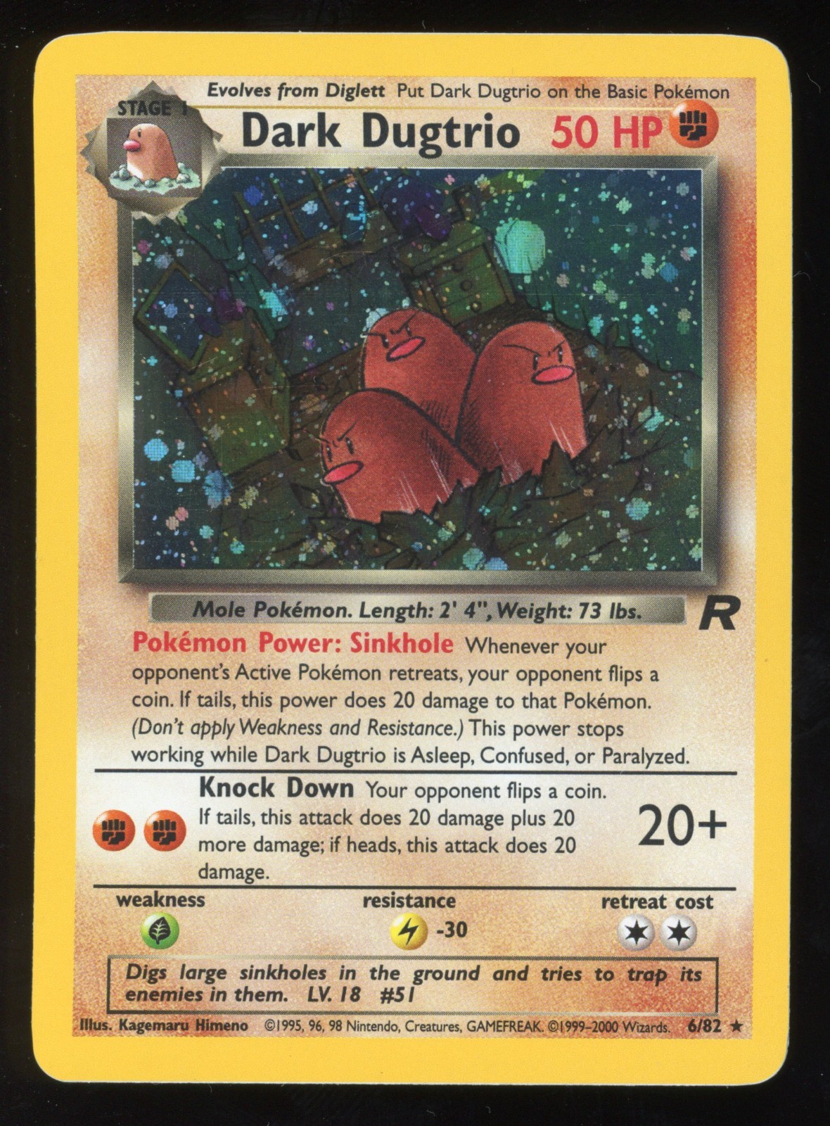 Dark Dugtrio Pokemon TCG 2000 Team Rocket Holo Rare 6/82 LP or Better