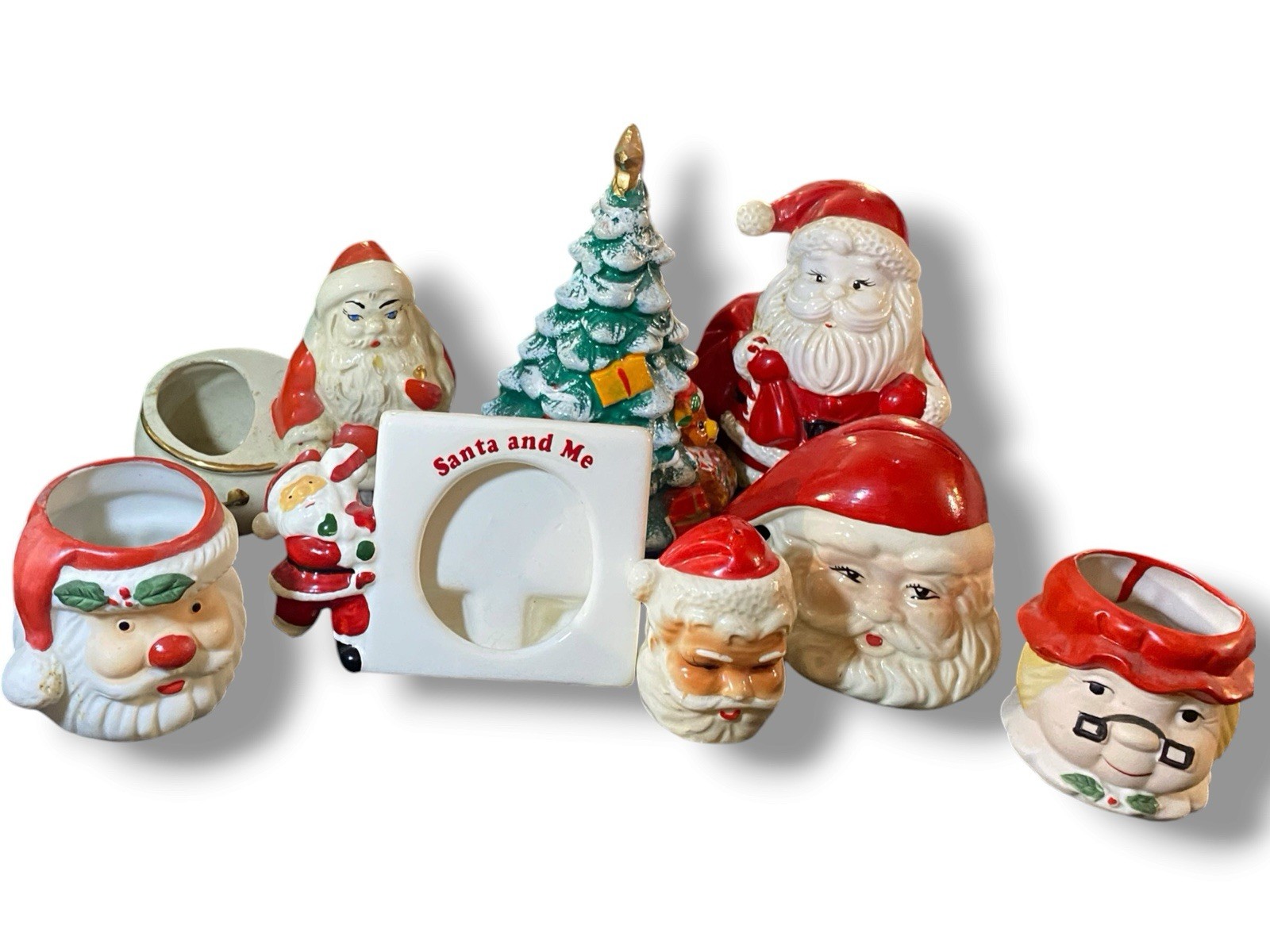Vintage Christmas Santa Claus Ceramic Lot Bank Frame Planter Japan Mcm Retro