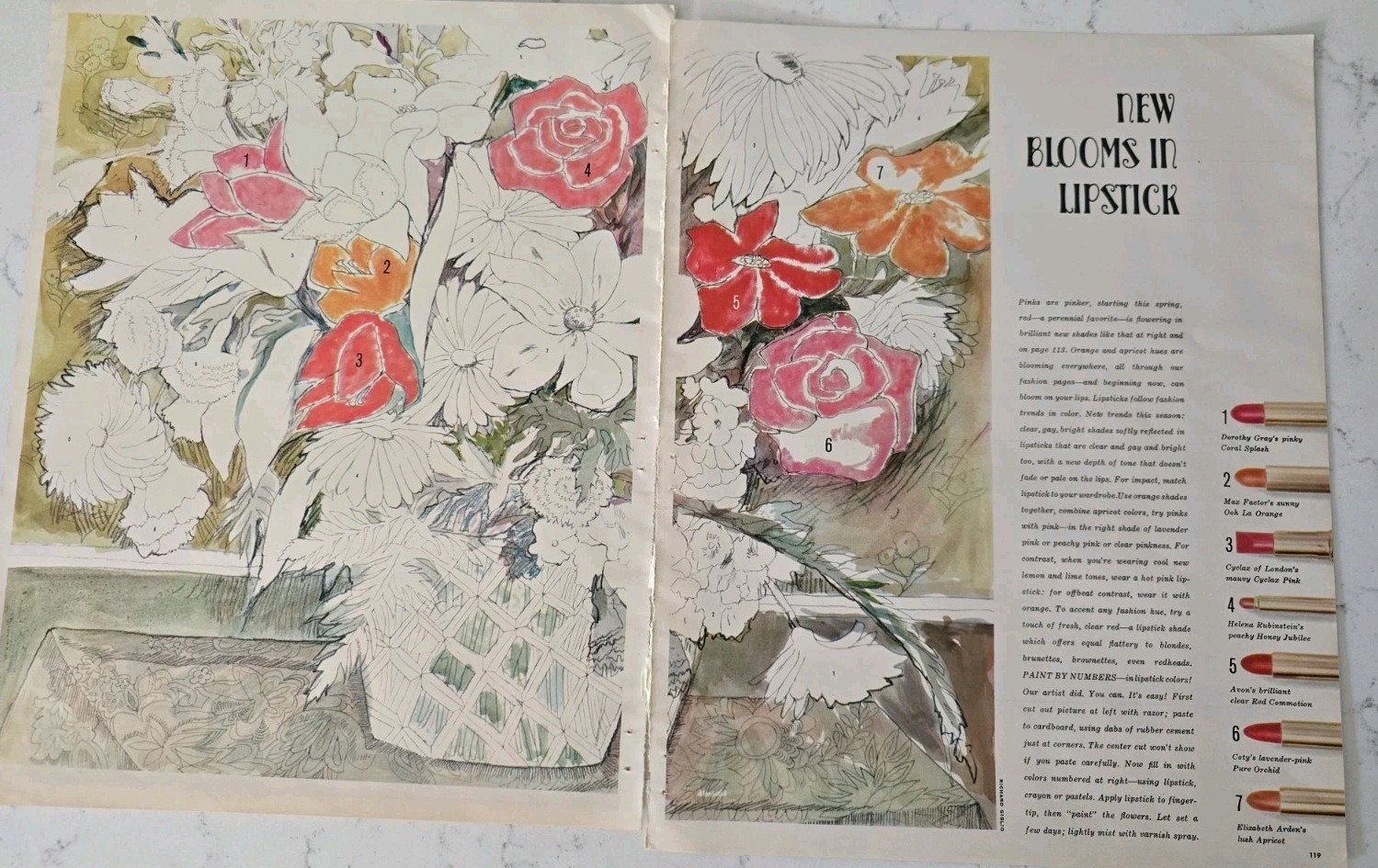 1962 Blooms In Lipstick Richard Giglio Art Two Page vintage Ad 
