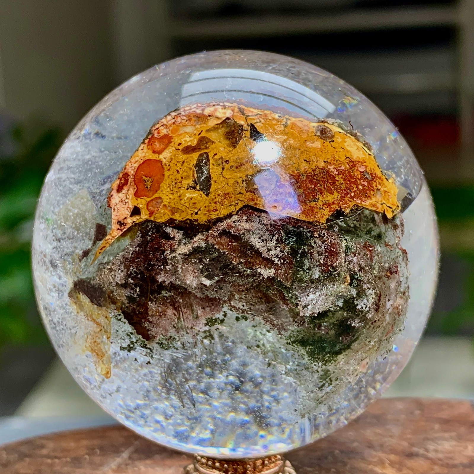 177G Natural Green Ghost Crystal Quartz Ball Crystal Sphere Mineral Specimen