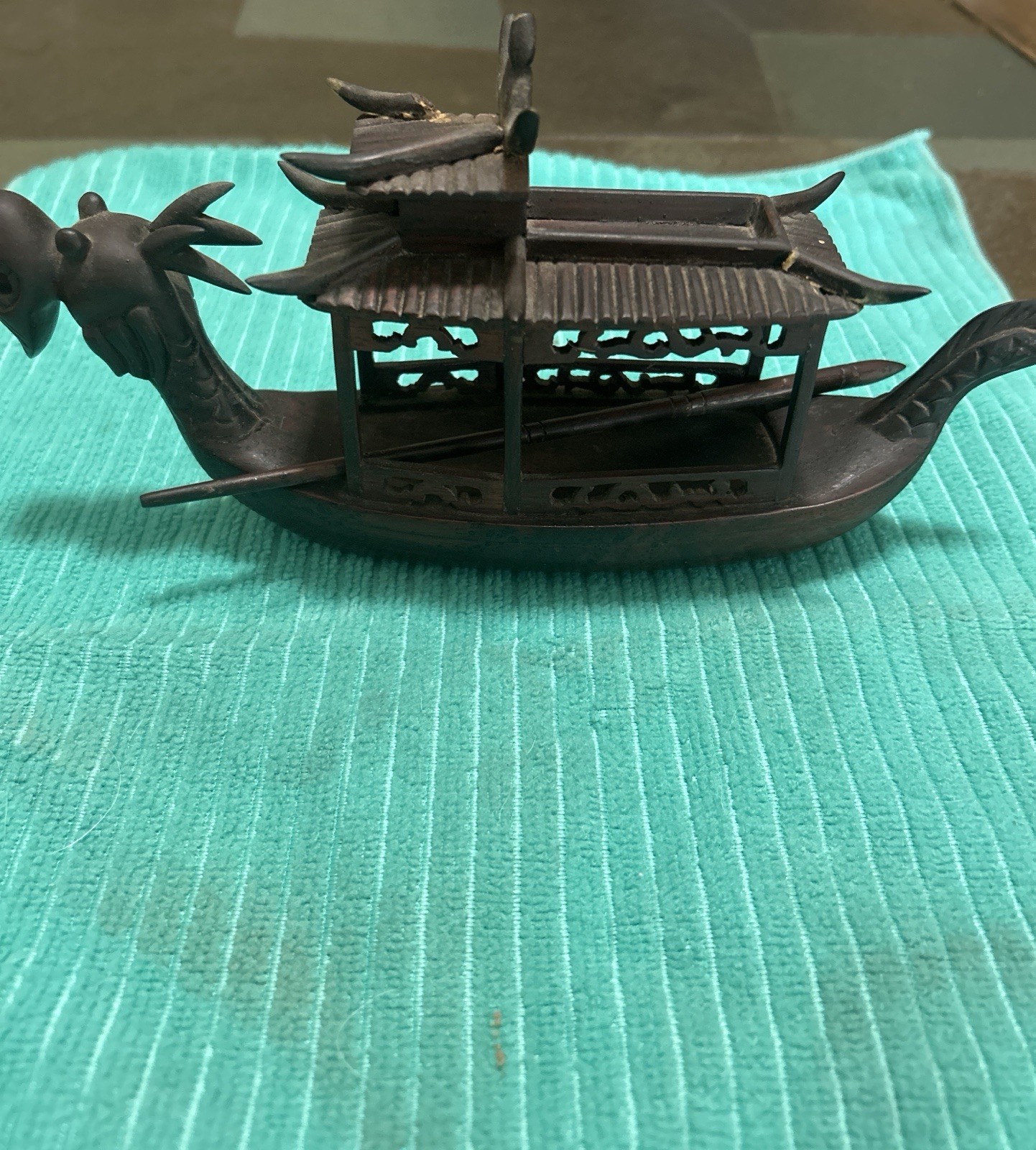 Asian Oriental Chinese Dragon Boat  Carved Wooden