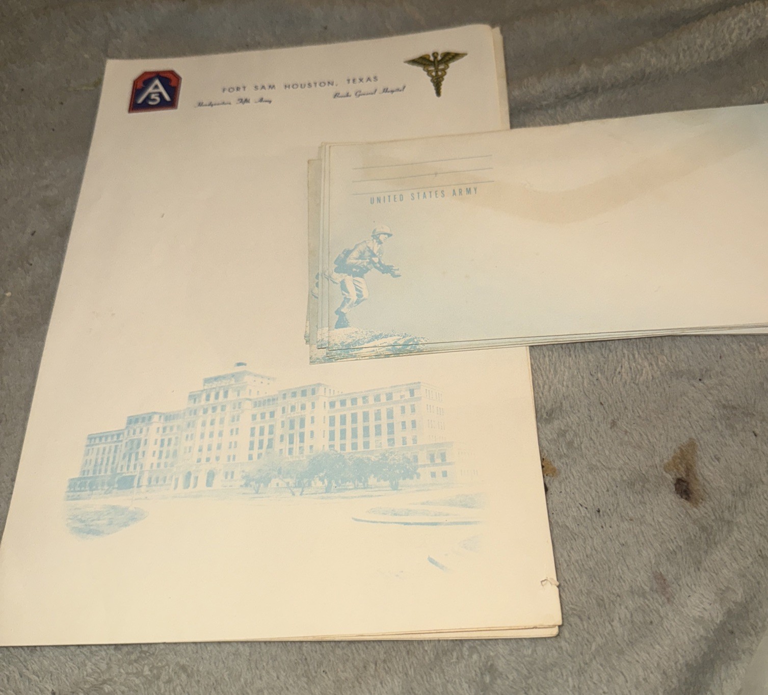 Antique US Army Ft Sam Houston 5th Army BAMC Stationery WWII Letterhead Envelope