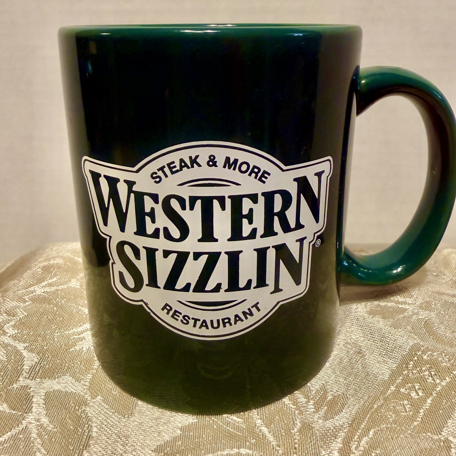 WESTERN SIZZLIN Steak & More Restaurant Green Ceramic Mug Cup WESTERN SIZZLIN Steak & More Restaurant Green Ceramic Mug Cup