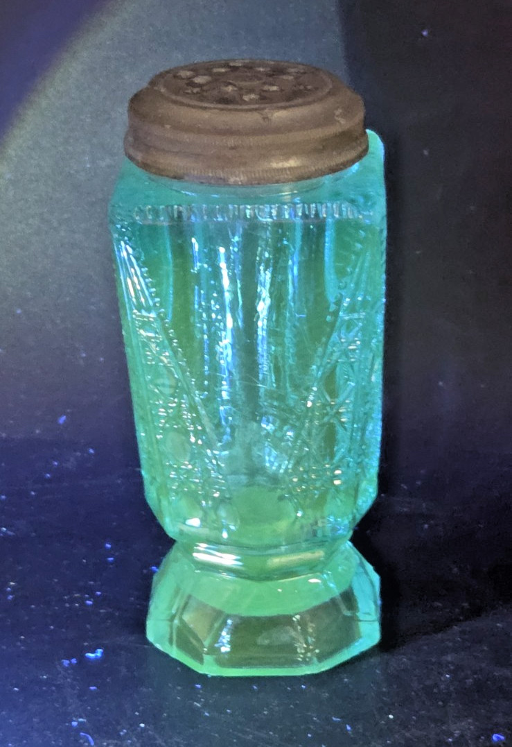 Antique EAPG Panel & Star Blue Uranium Glass Shaker – Vivid UV Glow Antique EAPG Panel & Star Blue Uranium Glass Shaker – Vivid UV Glow
